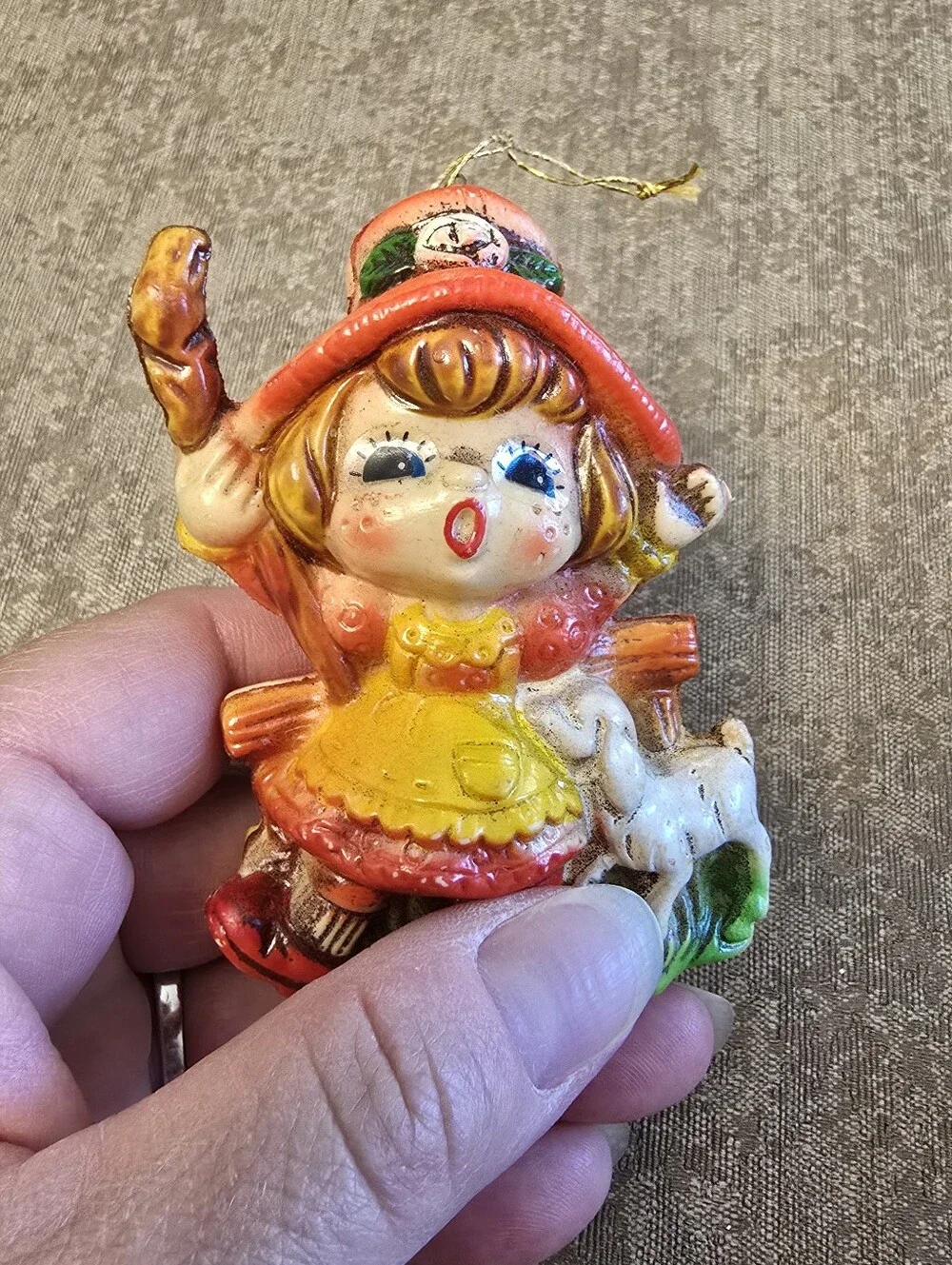 2 Vintage Christmas Ornament Blow Mold Plastic Little Girls 4
